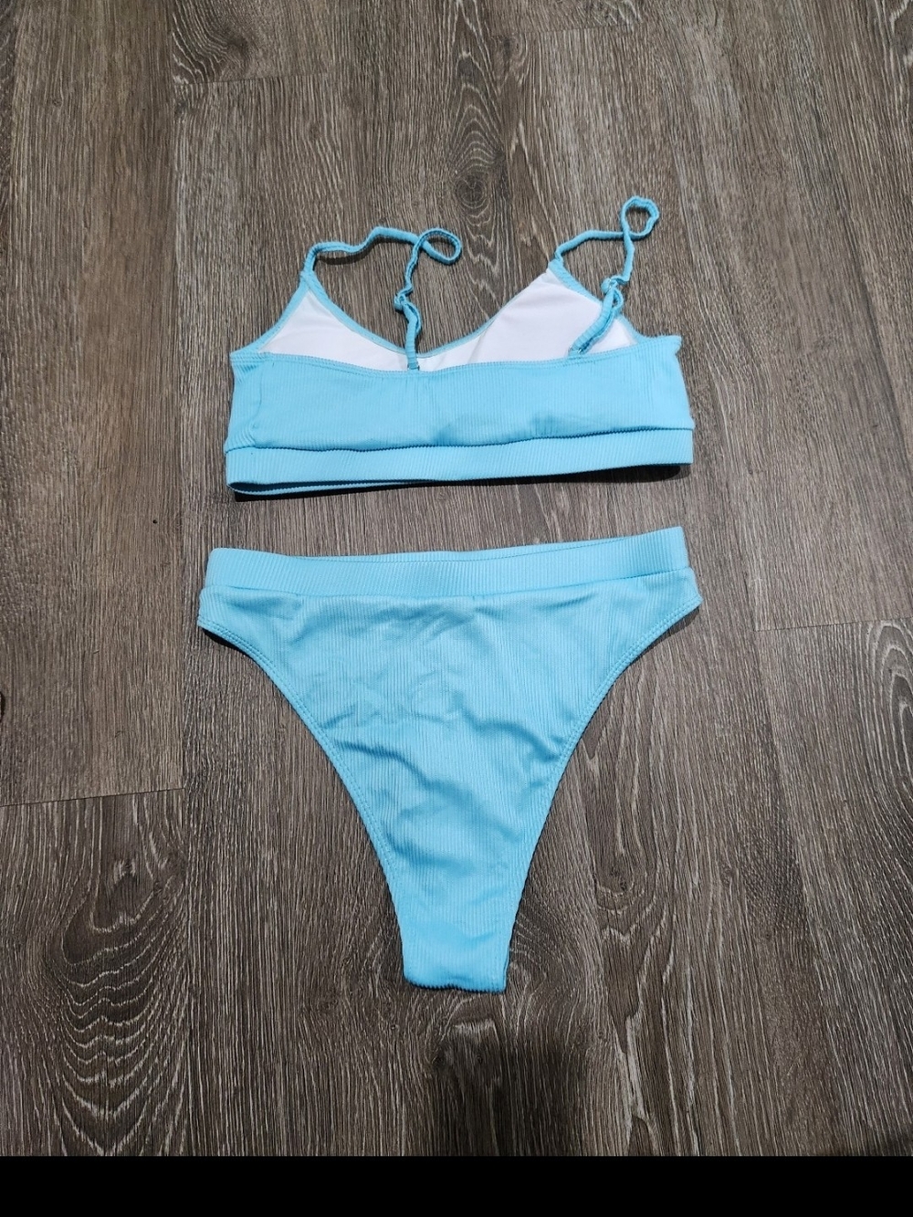 SHEIN Light Blue Ribbed Bikini Set - Picture 2 of 3